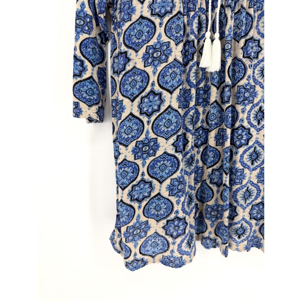 Lucky Brand Peasant Top Embroidered Medallion 2X Blue Boho Tassel Tunic - Picture 4 of 7